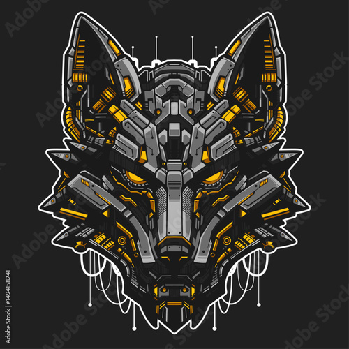 Cyberpunk Mecha Wolf Head
