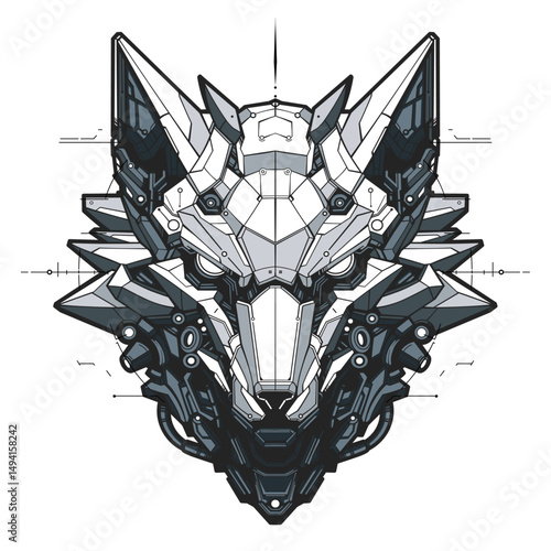 Cyberpunk Robotic Wolf Head