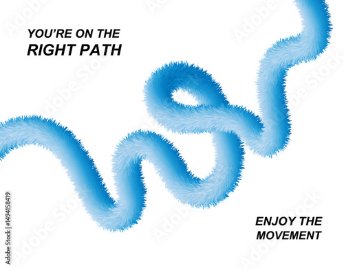 Abstract fluffy blue spiral shapes with bold text enjoy the vertex on white background, surreal 3D vector design for futuristic digital art and creative decor
