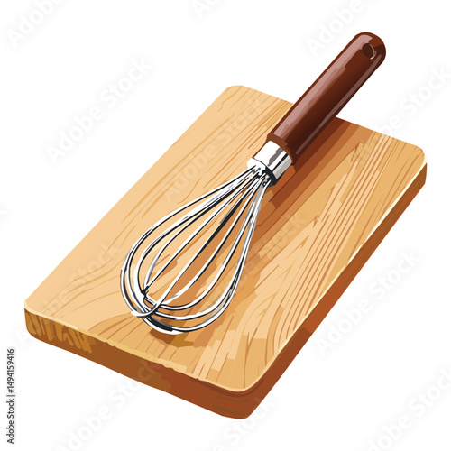 Rustic Cutting Board Whisk Kitchen - Vector Illustration