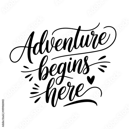Adventure Begins Here. Baby Boy Quotes Vector Design Isolated on White Background