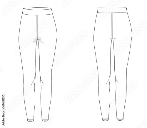 women's pants template collection, vector sketch illustration. Different styles of jeans, shorts, overalls, sweat pants, business formal pants, loose pants Yoga Pants. Women leggings template. 