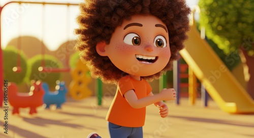 Playful Kid Running in a Sunny Playground