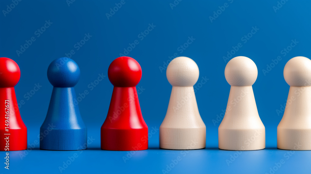 Red, White, and Blue Game Pieces Representing Diversity and Unity Red, White, and Blue Game Pieces Representing Diversity and Unity