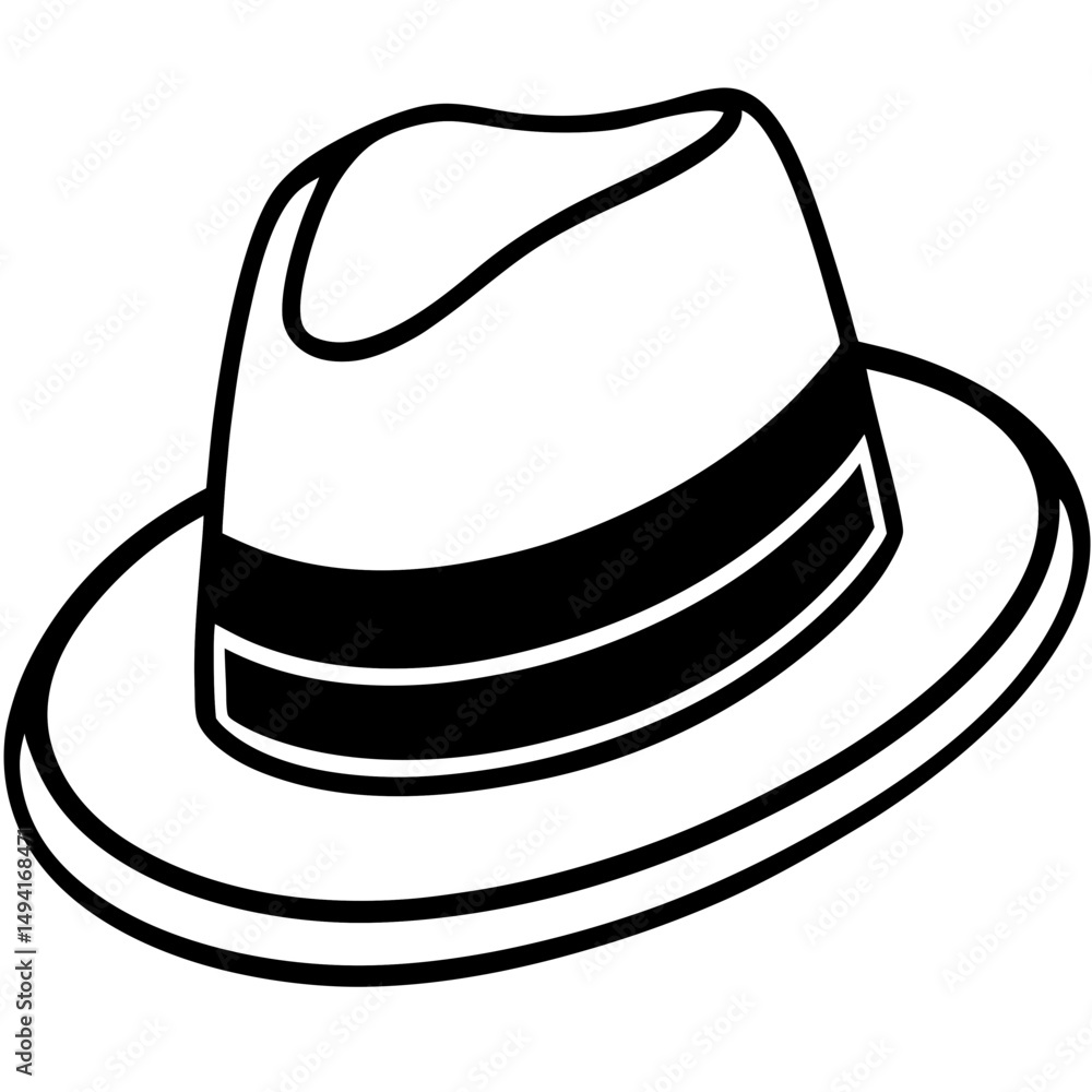 Black Fedora Silhouette Vector on White Background Black Fedora Silhouette Vector on White Background
