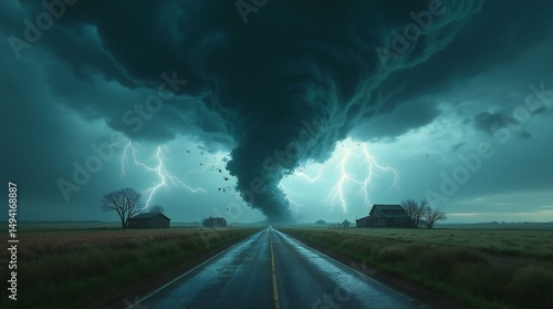 A Massive Storm, Lightning Streak Across The Sky.