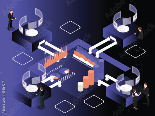 Networked Data Analysis and Business Intelligence Isometric Illustration