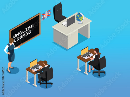  English Course Isometric Illustration