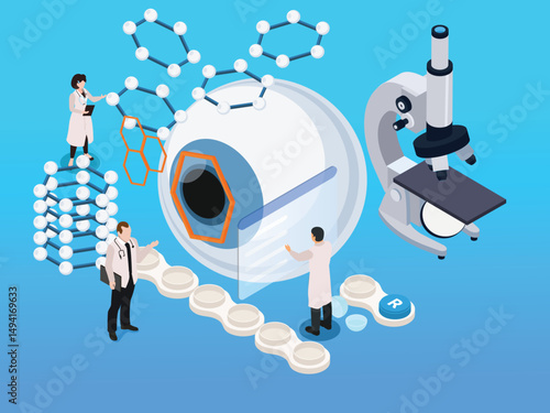 Contact Lens Research and Development Isometric Illustration