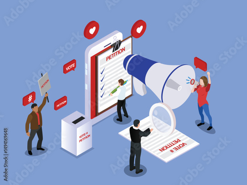 Online Petition Campaign Isometric Illustration