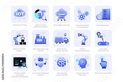15 Smart Manufacturing and Industry Icon Illustration