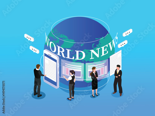 Global News and Digital Information Isometric Illustration