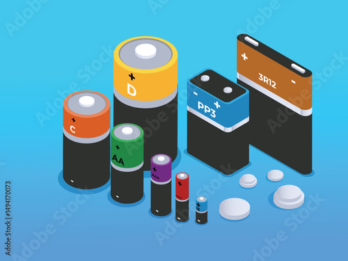 Isometric Assortment of Batteries
