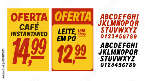 Hand Painted Brazilian Supermarket Sign Alphabet and Numbers – Vintage Style