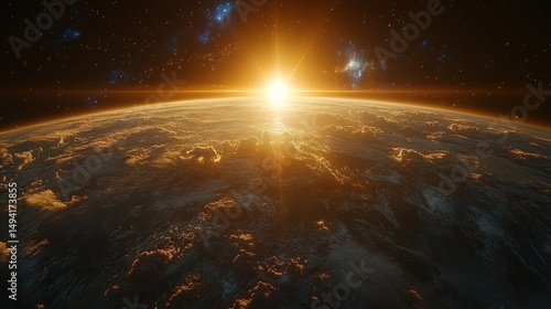 Wallpaper Mural Earth sunrise from space, clouds and stars Torontodigital.ca