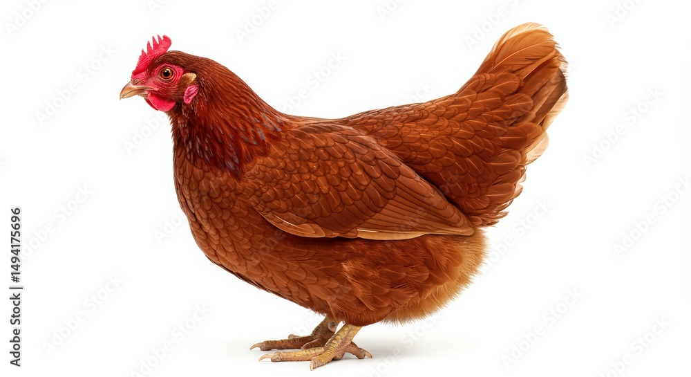 Fototapeta premium A Stunning Rhode Island Red Hen on White Background