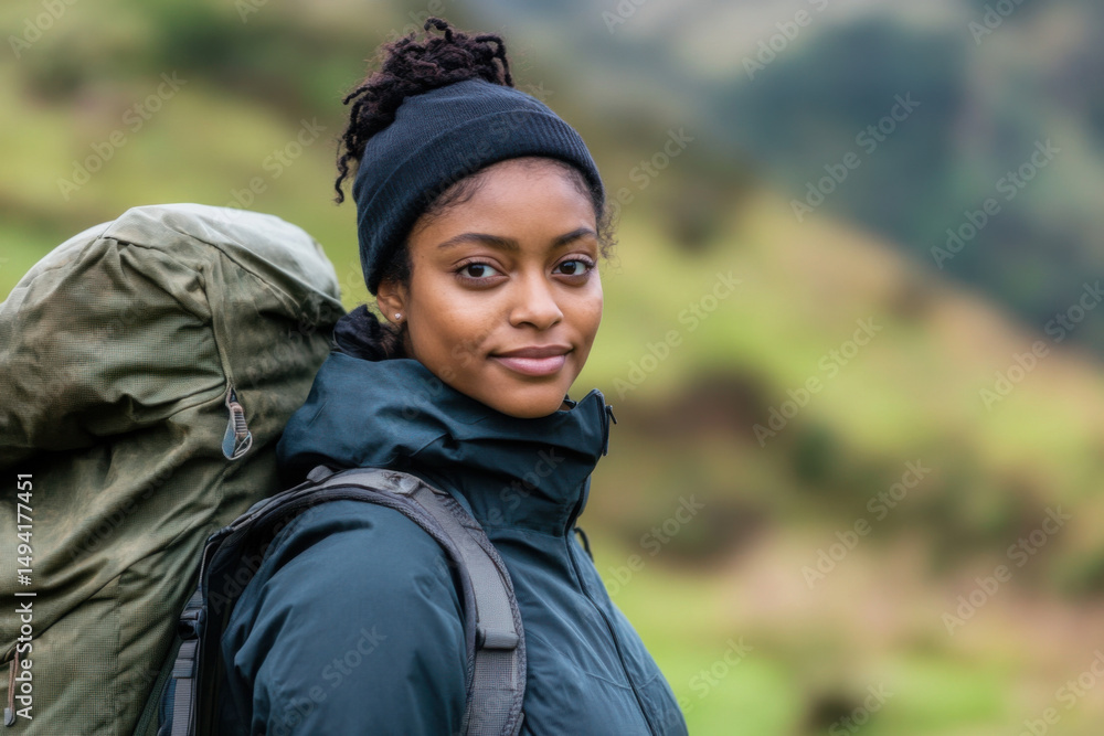 Young hiker exploring nature with backpack in the mountains Young hiker exploring nature with backpack in the mountains