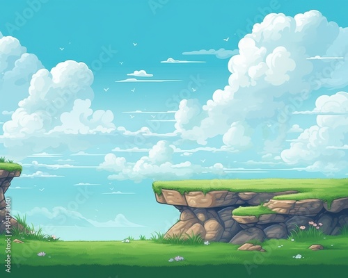 Ciel bleu et falaises verdoyantes