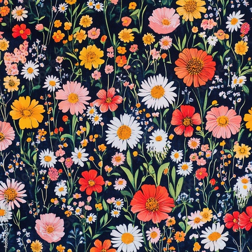 Vibrant Floral Pattern With Mixed Flowers