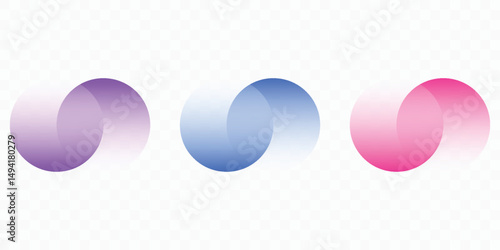 Transparent graphic design element, abstract circles. Connected round shapes for corporate identity. Company logo. Abstract transparent symbol of connected circles