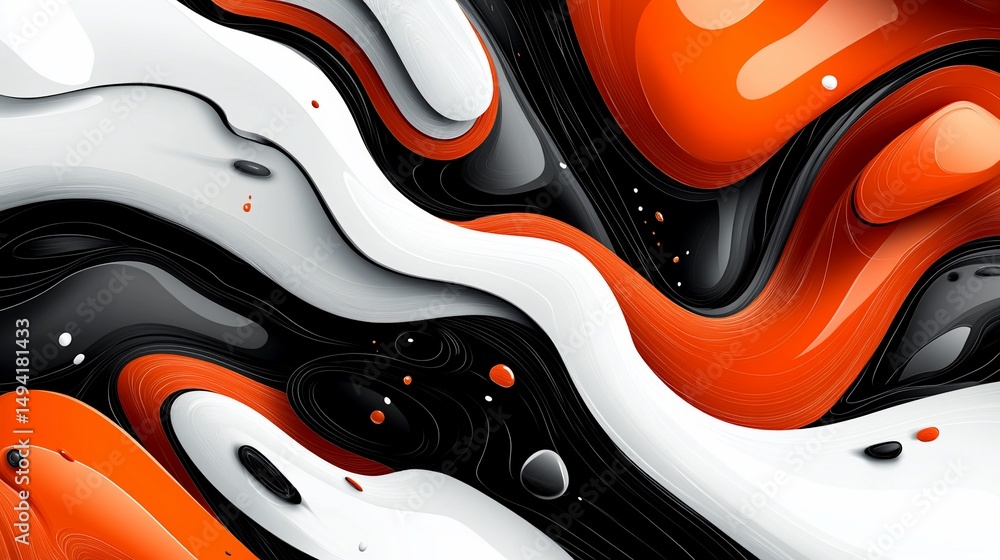 Abstract Modern Art, Dynamic Swirls of Orange, White, and Black Elegance Abstract Modern Art, Dynamic Swirls of Orange, White, and Black Elegance