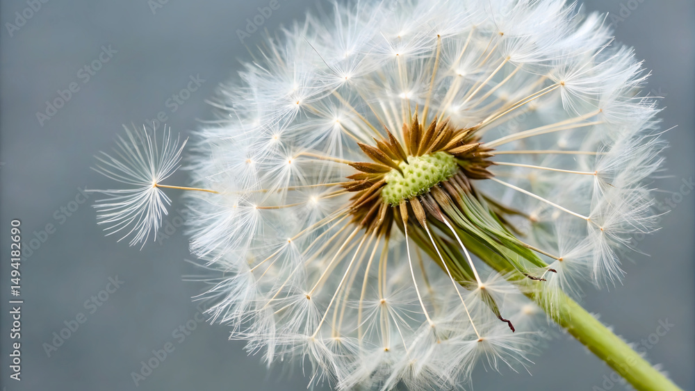 Close-Up of a Dandelion Seed Head with One Dropped Seed Close-Up of a Dandelion Seed Head with One Dropped Seed