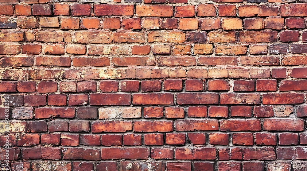 Naklejka premium Rustic Red Brick Wall Texture Architectural Grunge Backdrop for Design Projects.