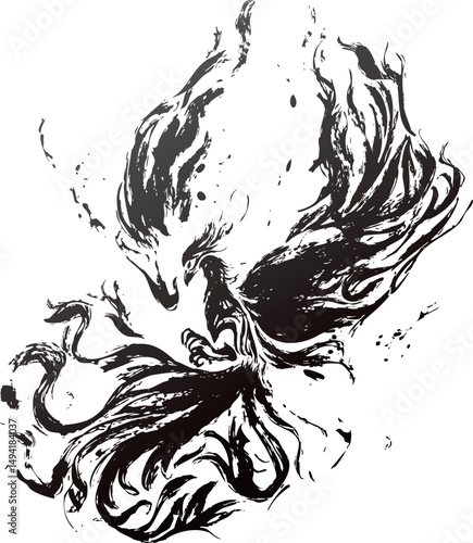 鳳凰・フェニックス・不死鳥のおしゃれな和風墨絵マークイラスト