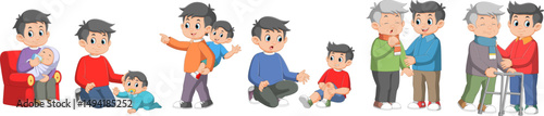 Father and son relationships set. Happy loving family