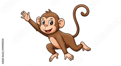 Adorable Cartoon Monkey Waving
