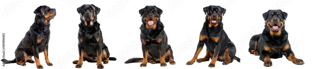 Fototapeta premium Collection of Rottweilers full body isolate on white background