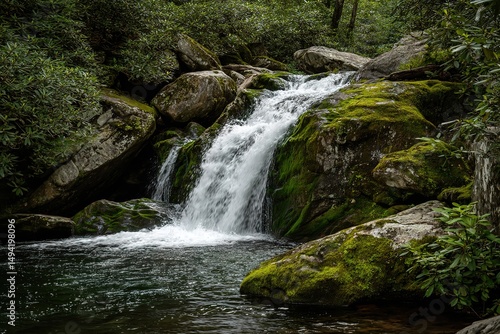 Peaceful Waterfall Cascading Over Rocks In Lush Forest