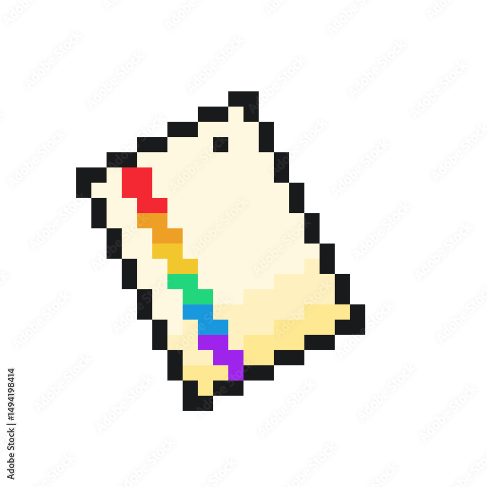 Fototapeta premium Yellow Paper Card with Rainbow Stipe, Pixel Art Icon, Isolated