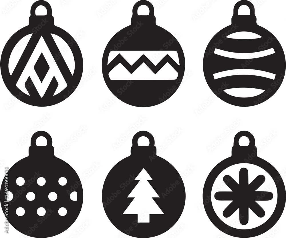 Fototapeta premium bauble set silhouette vector, bauble illustration, bauble set clipart bundle black and white