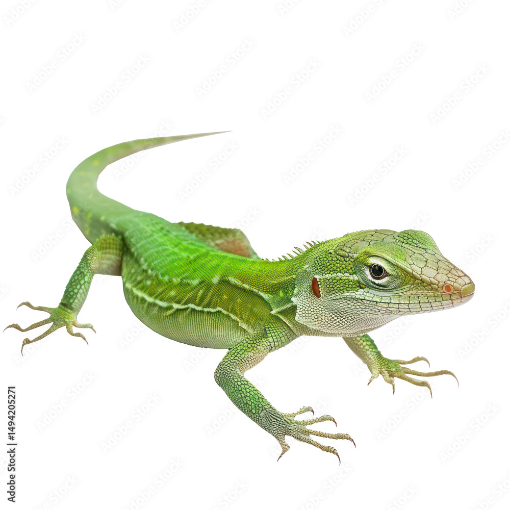 Fototapeta premium Green Anole pet full body isolate on white background,