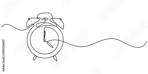 Stopwatch in one continuous single line art drawing, Clock continuous line vector illustration Ttme line drawn illustration, Continuous one line drawing clock icon with doodle hand drawn style. Alarm 