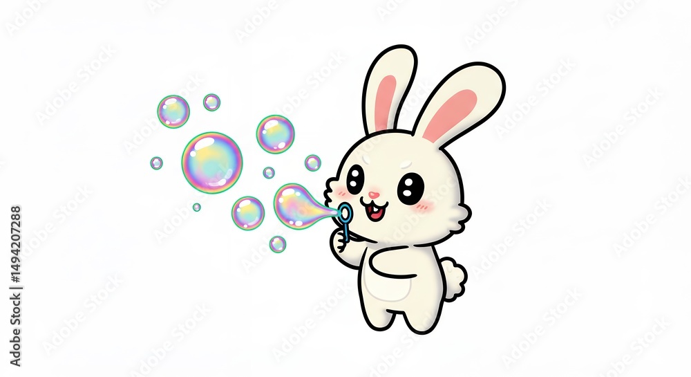 Obraz premium Cute rabbit blowing bubbles
