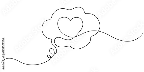 Continuous line speech bubbles drawing.Simple one line bubble chat with a heart .Talk bubbles one line drawing.Speech clouds with a like continuous line, Positive Feedback Continuous Line Editable.
