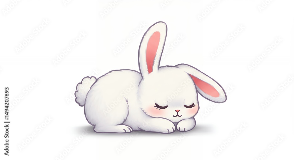 Fototapeta premium Cute sleeping white rabbit illustration
