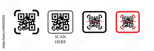 Sample qr code icon on white background. Scan me QR Code Icon Outline Style for web and mobile apps, payment. Scan me line icon with QR code.