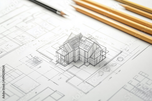 Architectural blueprint house plan drawing for home construction project design
