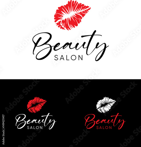 simple sexy lips and flower icon for beauty care salon or dermatology clinic logo design