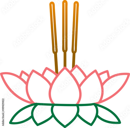 lotus flower with incense sticks outline clip art preview