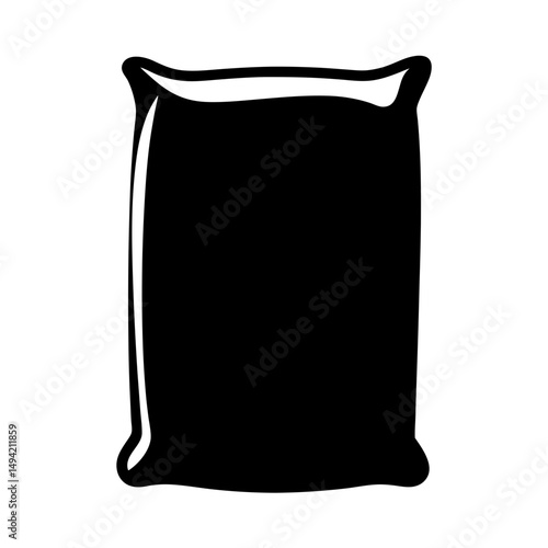 Black silhouette of a full sack or bag on a white background