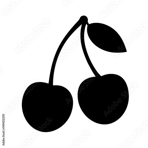 Wallpaper Mural Stylized Illustration of Two Cherries with Stem and Leaf in Black Silhouette Torontodigital.ca