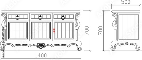 vector illustration sketch silhouette design furniture cabinet wood classic vintage ethnic traditional europe
