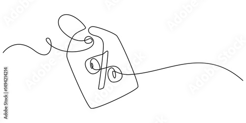 Black Friday sale concept in continuous line. Tag emblem with percent discount. Linear background of percent sign. One continuous line drawing of a percent sign, One continuous line drawing blank.