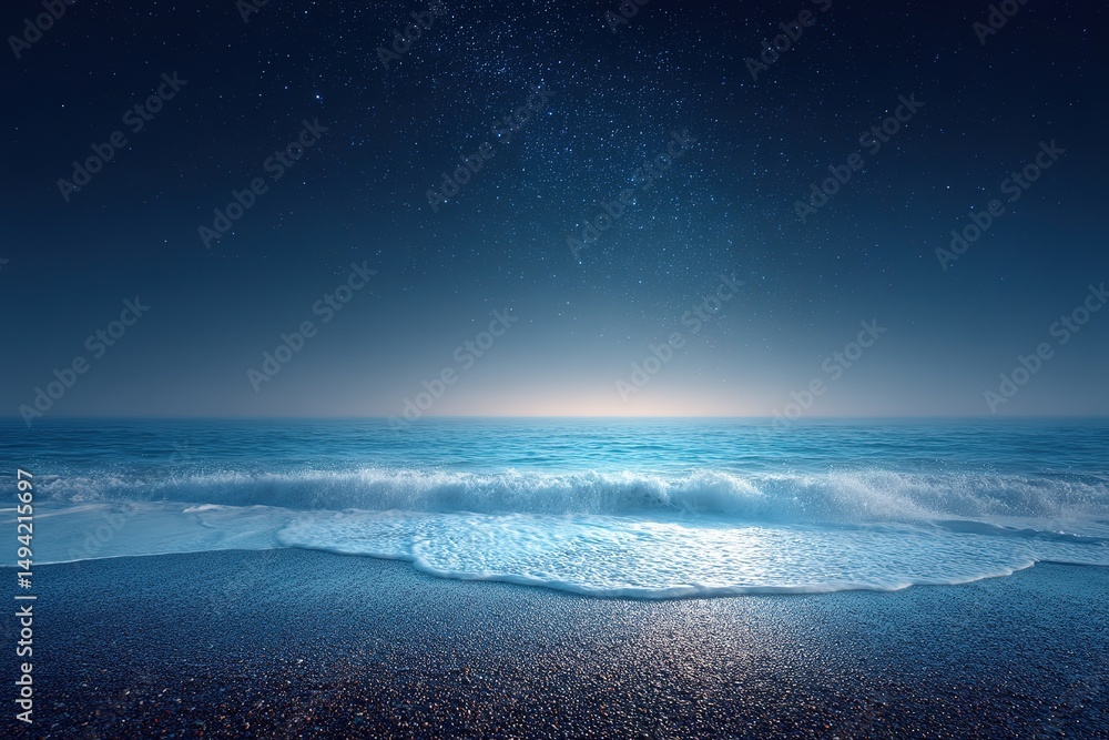 Naklejka premium Starry Night Beach Scene At Dusk