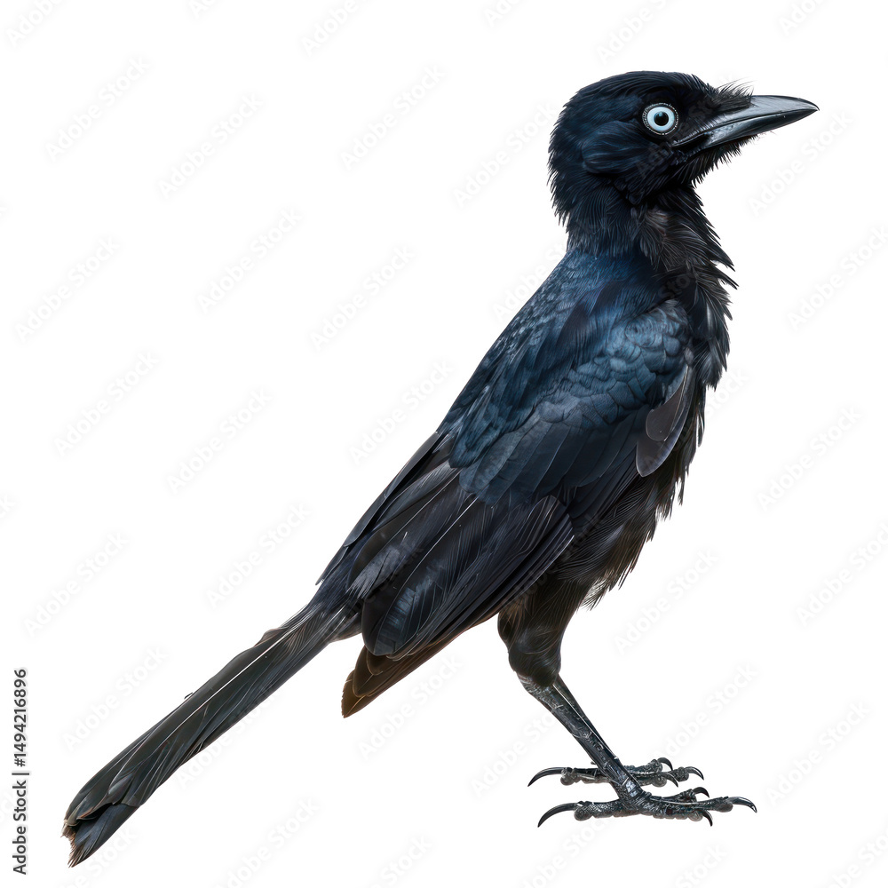 Fototapeta premium Greater racket or tailed drongo bird front view full body isolate on white background