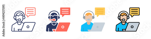 Call Center Multi Style Icon Set Vector 